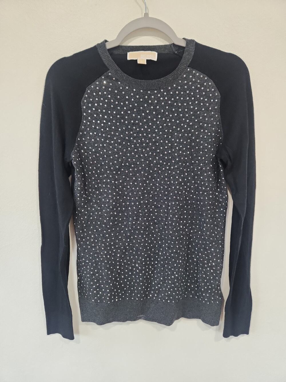 Michael Kors Women’s Gray Rhinestone Knit Crewneck Pullover Sweater S